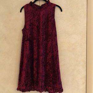 Gently worn Annalee & Hope Crushed Red Velvet Dress. Ruffles at Neck and Hem.